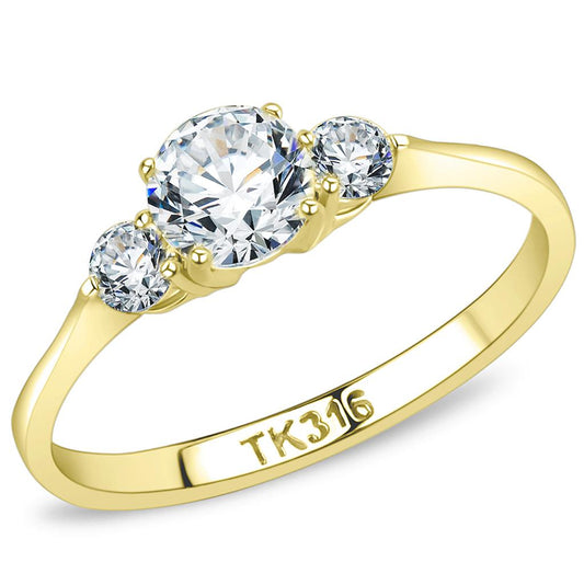 TK3668 - IP Gold(Ion Plating) Stainless Steel Ring with AAA Grade CZ in Clear-0