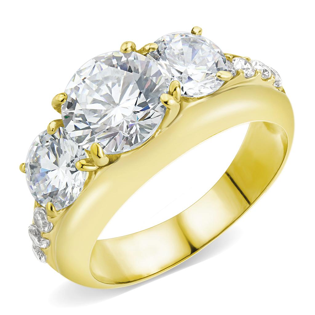 TK3669 - IP Gold(Ion Plating) Stainless Steel Ring with AAA Grade CZ in Clear-0