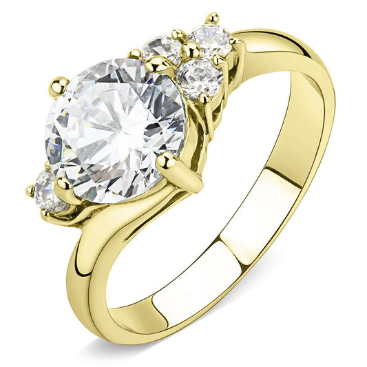 TK3670 - IP Gold(Ion Plating) Stainless Steel Ring with AAA Grade CZ in Clear-0
