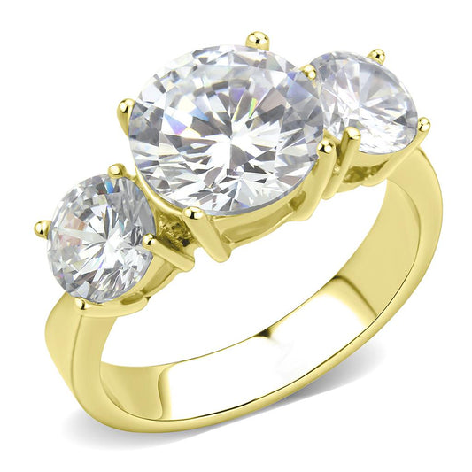 TK3672 - IP Gold(Ion Plating) Stainless Steel Ring with AAA Grade CZ in Clear-0