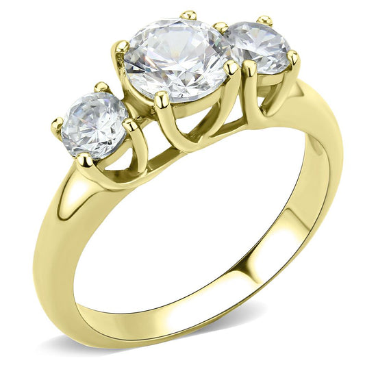 TK3673 - IP Gold(Ion Plating) Stainless Steel Ring with AAA Grade CZ in Clear-0