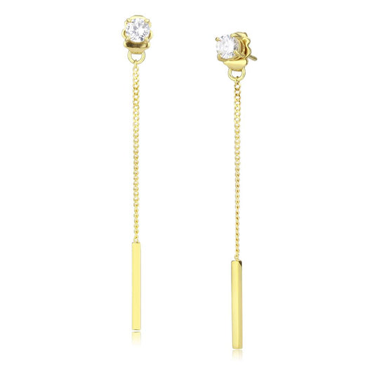 TK3681 - IP Gold(Ion Plating) Stainless Steel Earrings with AAA Grade CZ in Clear-0