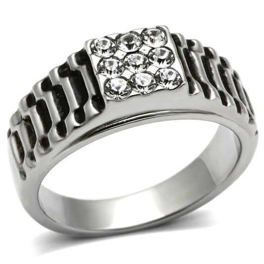 TK368 - High polished (no plating) Stainless Steel Ring with Top Grade Crystal in Clear-0