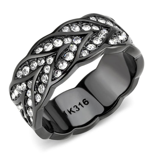 TK3691 - IP Black(Ion Plating) Stainless Steel Ring with Top Grade Crystal in Clear-0