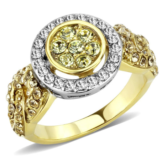TK3704 - Two-Tone IP Gold (Ion Plating) Stainless Steel Ring with Top Grade Crystal in Multi Color-0