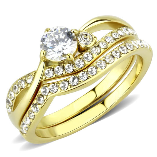 TK3708 - IP Gold(Ion Plating) Stainless Steel Ring with AAA Grade CZ in Clear-0