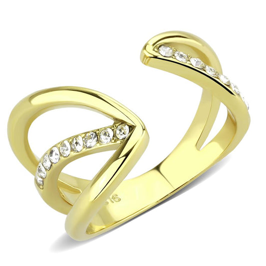 TK3710 - IP Gold(Ion Plating) Stainless Steel Ring with Top Grade Crystal in Clear-0
