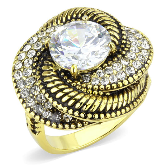 TK3714 - IP Gold(Ion Plating) Stainless Steel Ring with AAA Grade CZ in Clear-0