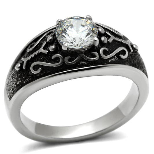 TK373 - High polished (no plating) Stainless Steel Ring with AAA Grade CZ in Clear-0