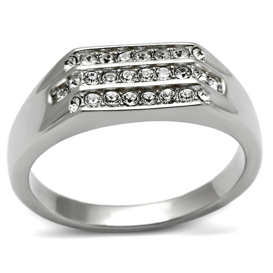 TK375 - High polished (no plating) Stainless Steel Ring with Top Grade Crystal in Clear-0