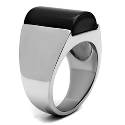 TK379 - High polished (no plating) Stainless Steel Ring with Semi-Precious Onyx in Jet-3