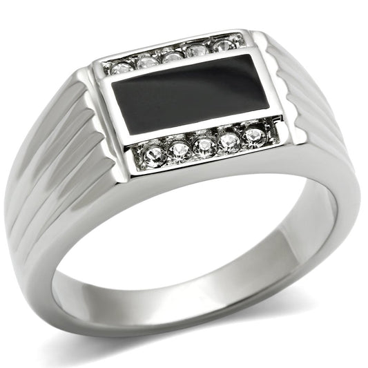 TK386 - High polished (no plating) Stainless Steel Ring with Top Grade Crystal in Clear-0