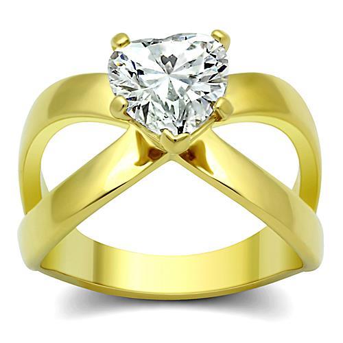 TK390G - IP Gold(Ion Plating) Stainless Steel Ring with AAA Grade CZ in Clear-0