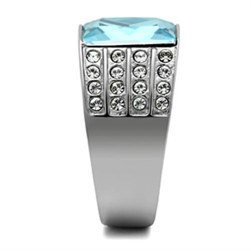 TK394 - High polished (no plating) Stainless Steel Ring with Synthetic Synthetic Glass in Sea Blue-3
