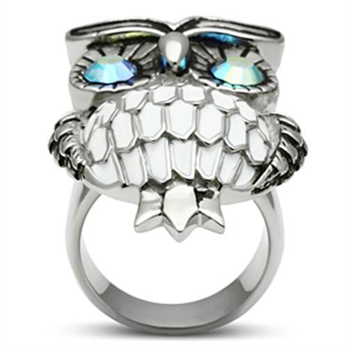 TK400 - High polished (no plating) Stainless Steel Ring with Top Grade Crystal in Sea Blue-4