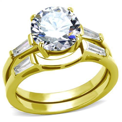 TK44701 - IP Gold(Ion Plating) Stainless Steel Ring with AAA Grade CZ in Clear-0