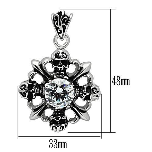 TK454 - High polished (no plating) Stainless Steel Chain Pendant with AAA Grade CZ in Clear-1