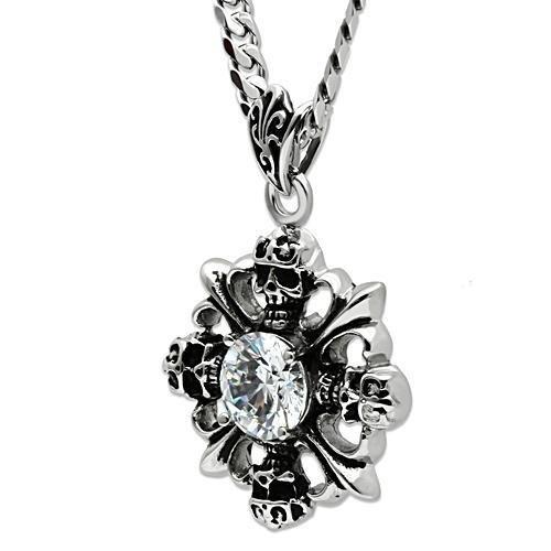 TK454 - High polished (no plating) Stainless Steel Chain Pendant with AAA Grade CZ in Clear-3
