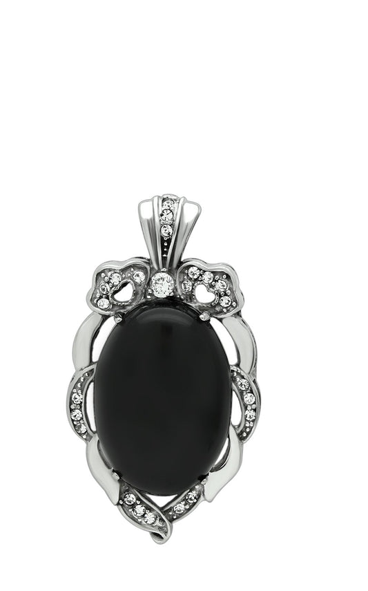 TK459 - High polished (no plating) Stainless Steel Chain Pendant with Semi-Precious Onyx in Jet-0