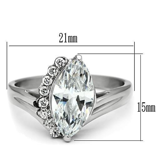 TK475 - High polished (no plating) Stainless Steel Ring with AAA Grade CZ in Clear-1