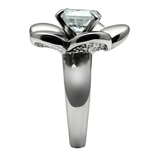 TK477 - High polished (no plating) Stainless Steel Ring with AAA Grade CZ in Clear-3