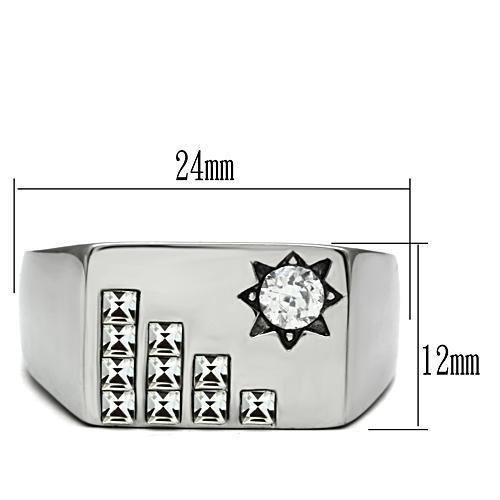 TK481 - High polished (no plating) Stainless Steel Ring with AAA Grade CZ in Clear-1