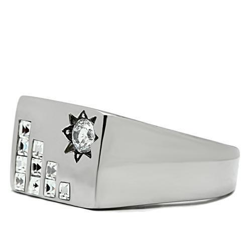 TK481 - High polished (no plating) Stainless Steel Ring with AAA Grade CZ in Clear-3