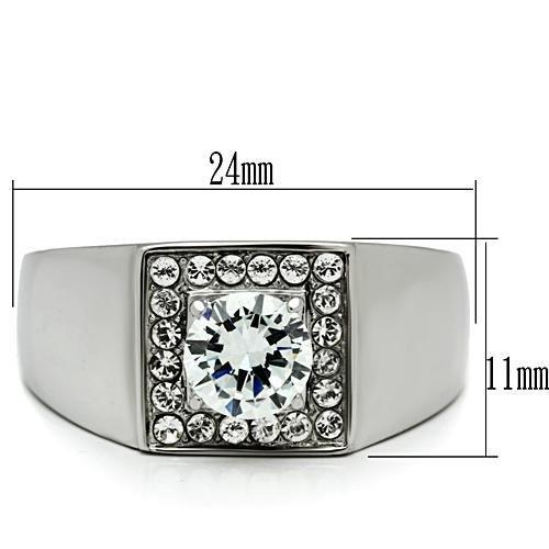 TK483 - High polished (no plating) Stainless Steel Ring with AAA Grade CZ in Clear-1