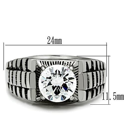TK485 - High polished (no plating) Stainless Steel Ring with AAA Grade CZ in Clear-1