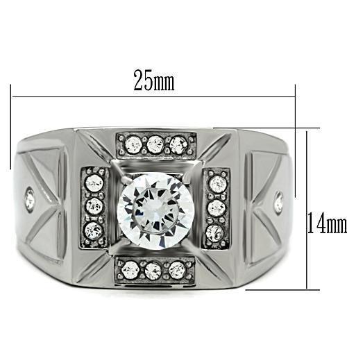TK486 - High polished (no plating) Stainless Steel Ring with AAA Grade CZ in Clear-1