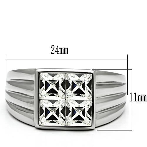 TK489 - High polished (no plating) Stainless Steel Ring with Top Grade Crystal in Clear-1