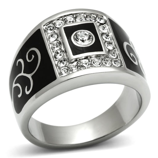 TK492 - High polished (no plating) Stainless Steel Ring with Top Grade Crystal in Clear-0