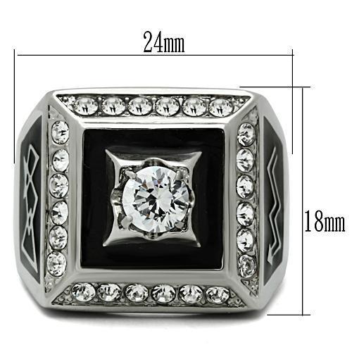 TK493 - High polished (no plating) Stainless Steel Ring with AAA Grade CZ in Clear-1