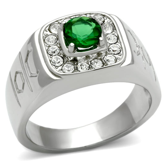 TK496 - High polished (no plating) Stainless Steel Ring with Synthetic Synthetic Glass in Emerald-0