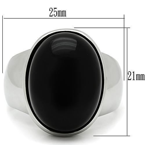 TK501 - High polished (no plating) Stainless Steel Ring with Semi-Precious Onyx in Jet-1