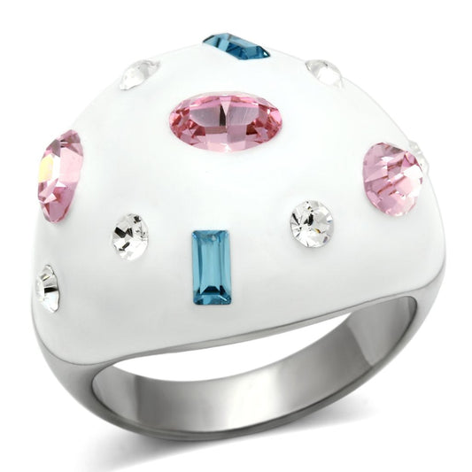 TK512 - High polished (no plating) Stainless Steel Ring with Top Grade Crystal in Multi Color-0