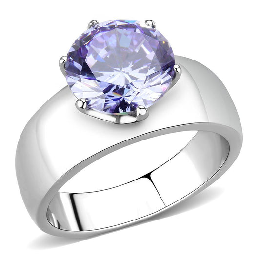 TK52006 - High polished (no plating) Stainless Steel Ring with AAA Grade CZ in Light Amethyst-0