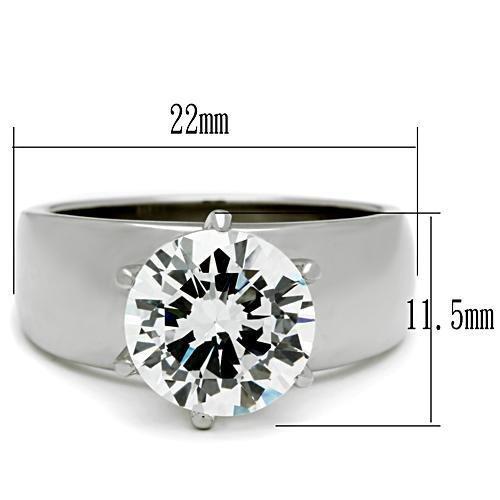 TK520 - High polished (no plating) Stainless Steel Ring with AAA Grade CZ in Clear-1