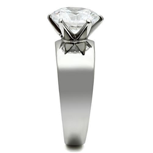 TK520 - High polished (no plating) Stainless Steel Ring with AAA Grade CZ in Clear-3