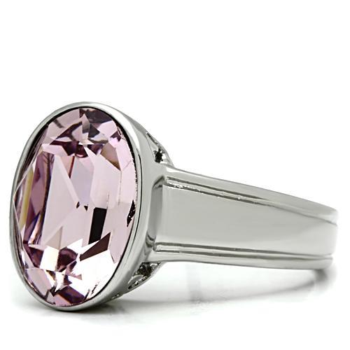 TK522 - High polished (no plating) Stainless Steel Ring with Top Grade Crystal in Light Amethyst-3