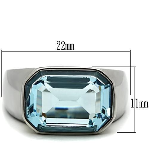 TK527 - High polished (no plating) Stainless Steel Ring with Top Grade Crystal in Sea Blue-1