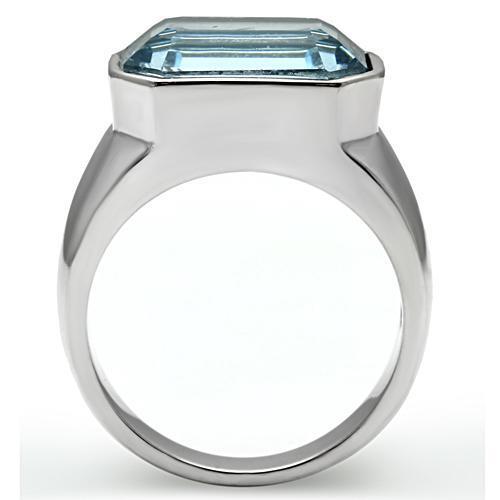 TK527 - High polished (no plating) Stainless Steel Ring with Top Grade Crystal in Sea Blue-2