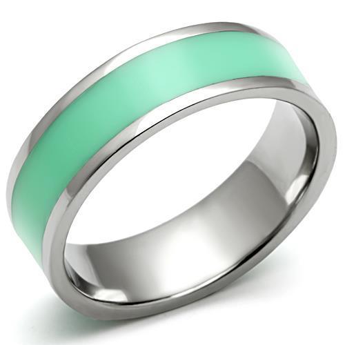 TK542 - High polished (no plating) Stainless Steel Ring with Epoxy in Aquamarine-0