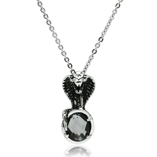 TK552 - High polished (no plating) Stainless Steel Necklace with Synthetic Acrylic in Jet-0
