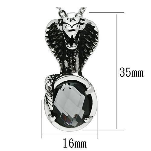 TK552 - High polished (no plating) Stainless Steel Necklace with Synthetic Acrylic in Jet-1