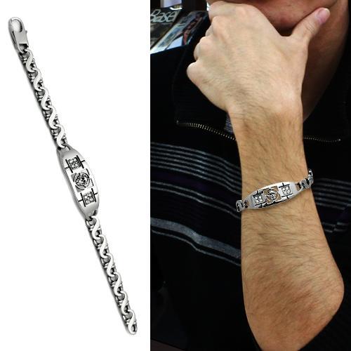 TK574 - High polished (no plating) Stainless Steel Bracelet with AAA Grade CZ in Clear-1
