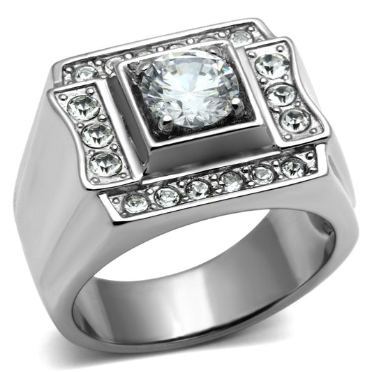 TK593 - High polished (no plating) Stainless Steel Ring with AAA Grade CZ in Clear-0