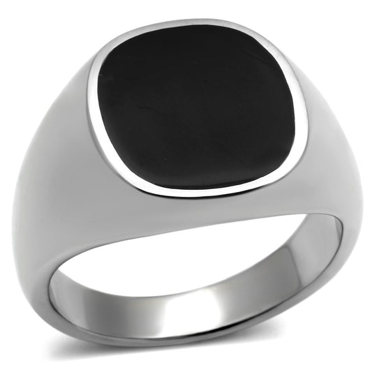 TK595 - High polished (no plating) Stainless Steel Ring with Epoxy in Jet-0
