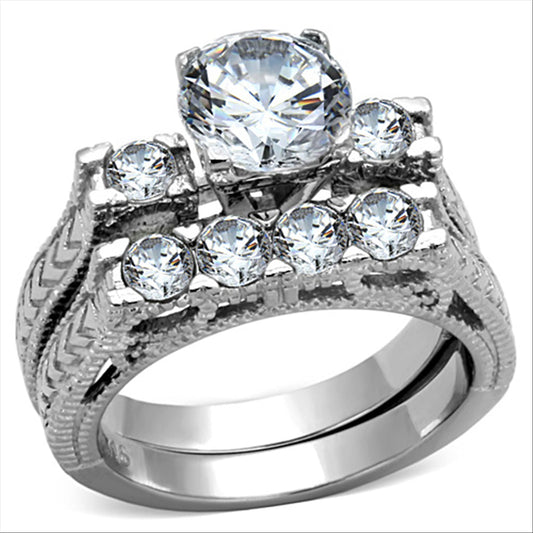 TK5X019 - High polished (no plating) Stainless Steel Ring with AAA Grade CZ in Clear-0