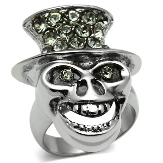 TK605 - High polished (no plating) Stainless Steel Ring with Top Grade Crystal in Black Diamond-0